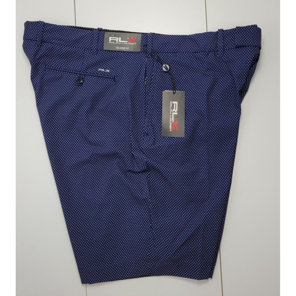RLX Ralph Lauren Mens Stretch Golf Shorts Allover Dots in Navy Blue Size 38 New